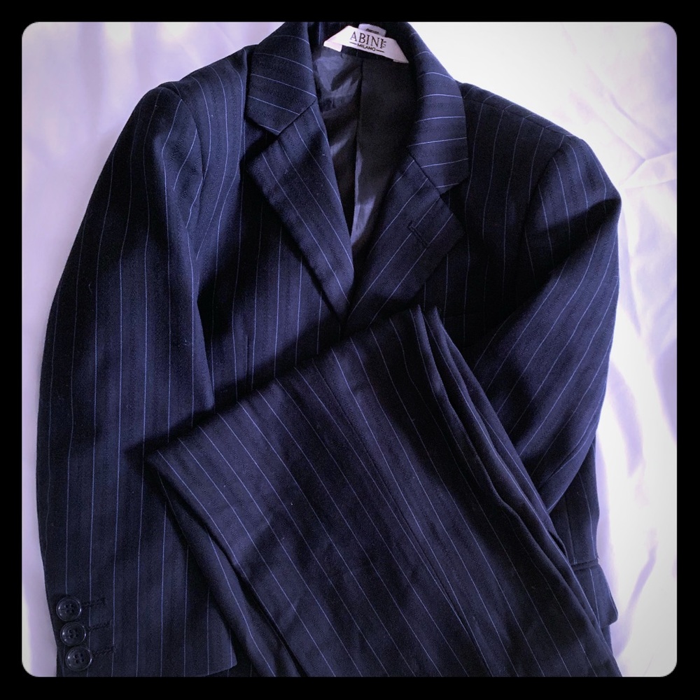 Boys Striped Navy Suit